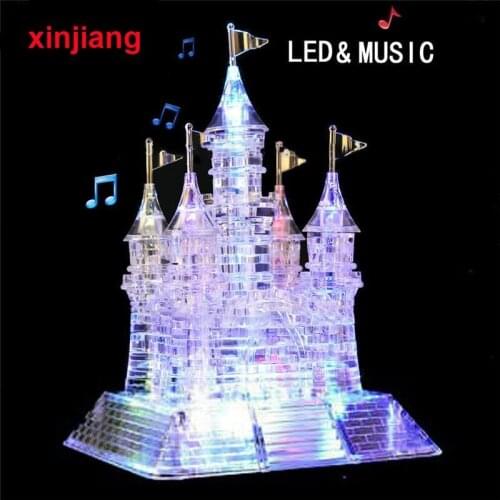 105PCS DIY 3D Castle Crystal Puzzle Assembly Musical Flashing Castle Home Decoration Model Gift Toys Puzzle For Kids
