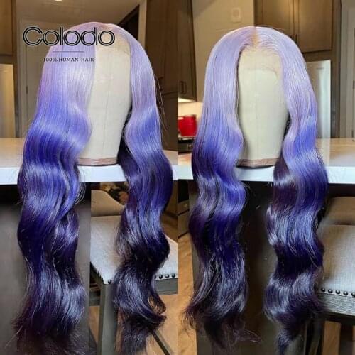 13x4 Lace Front Wig Preplucked Brazilian Remy Body Wavy Ombre Purple Lace Front Human Hair Wigs For Women Transparent Lace Wigs