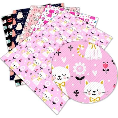 30 cm x 136 cm Colorful Cartoon Cats Pattern Printed Synthetic Faux Leather for DIY Bag Shoes Material Hademade Fabric L224