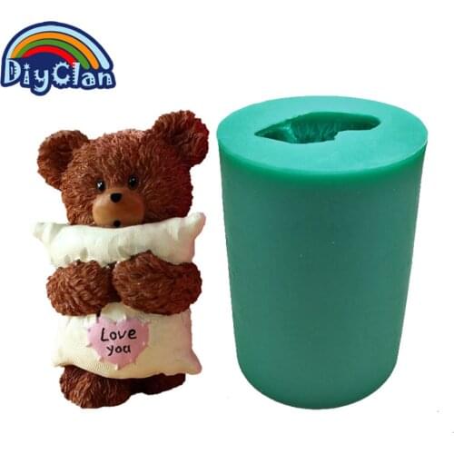 3D Big Bear Silicone Mold For Cake Decorating Bear Boy Gril Pillow Soap Candle Making Form Animal Shape Plaster Resin Mold
