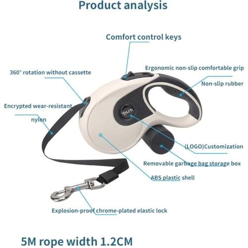 5m pet traction rope with garbage storage box portable traction belt retractable nylon automatic traction rope dog supplies