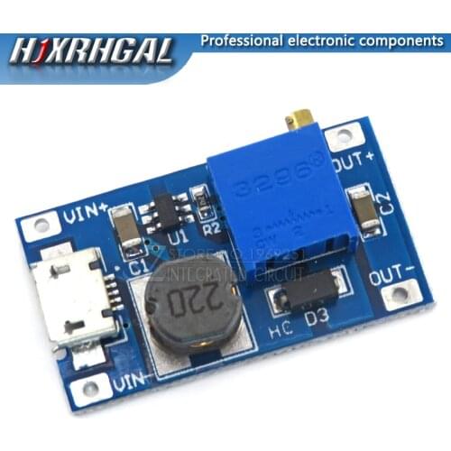 5PCS DC-DC Adjustable Boost Module 2A Boost Plate 2A Step Up Module with MICRO USB 2V - 24V to 5V 9V 12V 28V MT3608 LM2577