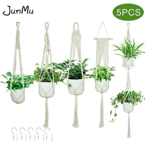 5pcs Macrame Plant Hangers with Hooks , Handmade Cotton Rope Hanging Planters Set Flower Pots Holder for Indoor Outdoor Decor