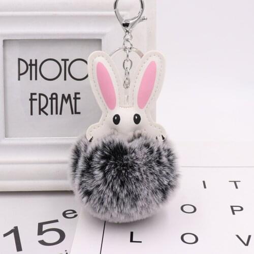 New Hot cute animals rabbit Fake Rabbit Fur Ball Key Chain Pompom Key Chain Pom Pom Key Rings Girl Women Bag Jewelry