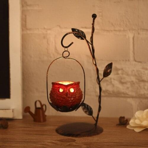 Home Decoration Candlestick Figurines Handmade Metal Branch With Resin Owl Candle Holder Vintage Decoration Ornaments Crafts