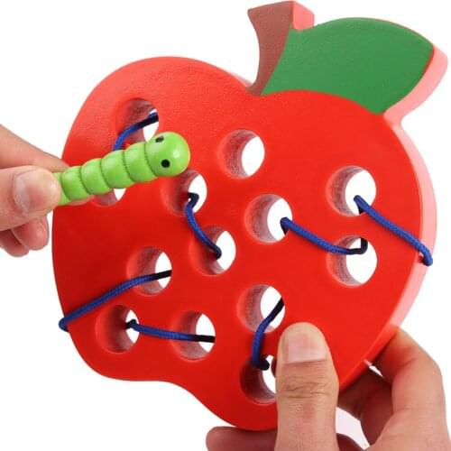 Montessori Kids Educational Toys Fun Wooden Toys Worm Eat Fruit Apple Watermelon Wooden Puzzle For Children Gifts Funny Toys