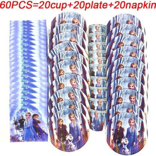 Elsa Anna Frozen 2 Princess Party Supplies Plates/Cups/Napkin Birthday Party Tableware Sets Baby Girl Frozen 2 Theme Party Decor