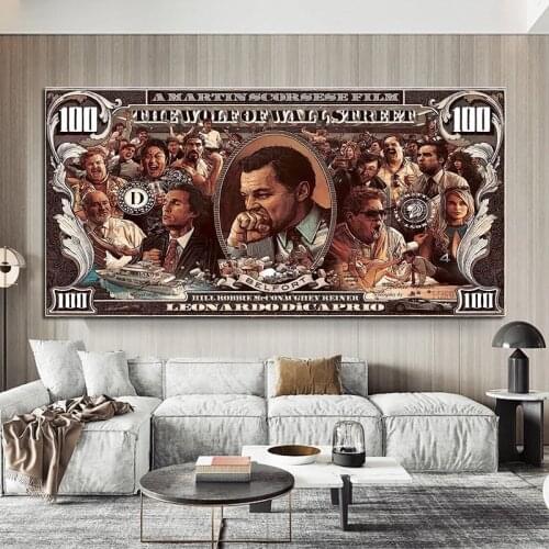 Abstract Street Graffiti Art Money 100 Dollar Canvas Painting Posters and Prints Wolf of Wall Pop Art Pictures for Living Room