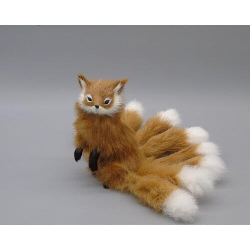 Simulation fox with nine tails model polyethylene&furs jump-up brown fox large 28x16cm photography prop,decoration gift b0392