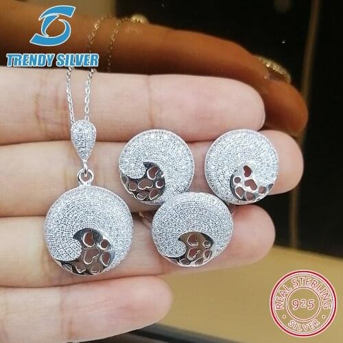 Complete pure 925 sterling silver zirconia clear CZ luxury jewelry set ring earrings for woman pendant necklace trendy design