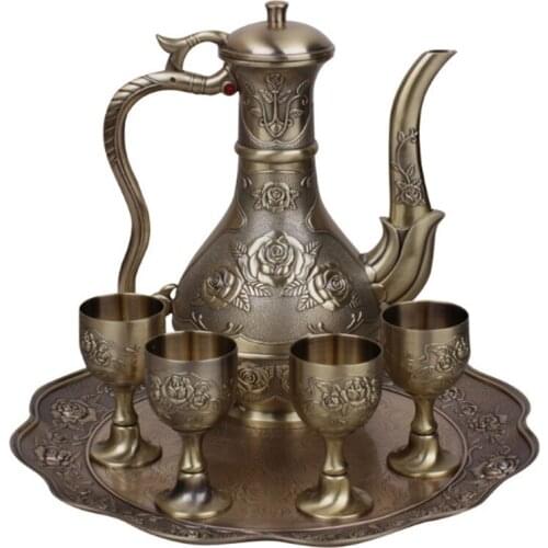 Zinc-alloy creative wine set set of european-style wine wine gift box vintage goblet with tray X-051