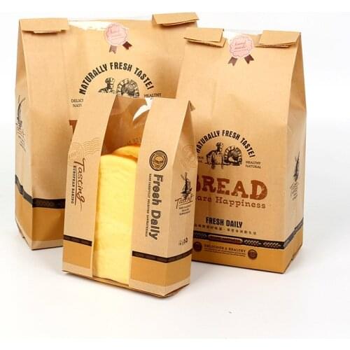 LBSISI Life 50pcs Kraft Paper Bread Clear Avoid Oil Packing Toast Window Bag Baking Takeaway Food Package Cake Bag Party
