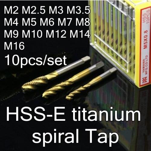 M2 M2.5 M3 M3.5 M4 M5 M6 M7 M8 M9 M10 M12 M14 M16 Coarse teeth + fine teeth 10pcs/set HSS-E titanium spiral Tap Processing: stee