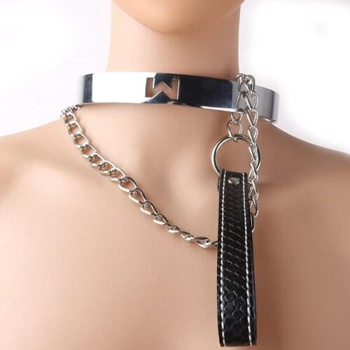 Metal Bondage Collar BDSM Slave Fetish Adult Games Neck Collars With Leash Chain Erotic Sex Toys For Couples Restraints tools