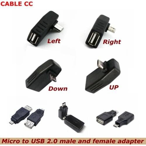 Micro USB 5-pin male to USB female 90 degree angle connector data synchronization OTG adapter for car MP4 mobile phone U disk