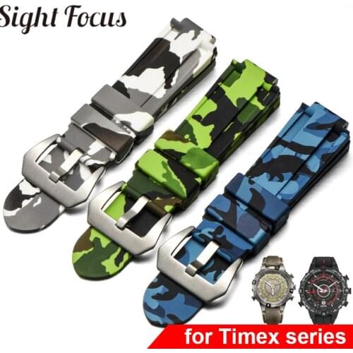 24x16mm Camouflage Rubber Watch Bands for TIMEX High Tide T2N720 T49859 Replacement Straps Men Wristband Bracelet Reloj Hombre