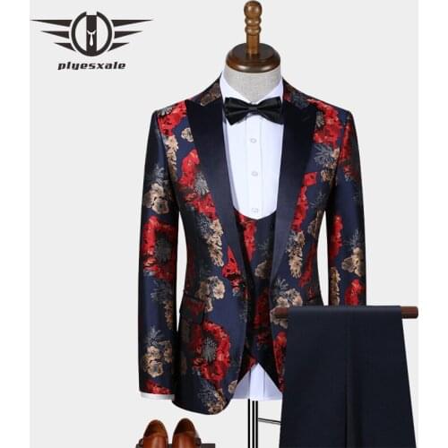 2021 New Arrival Mens Floral Suit High Quality Men Slim Fit Suits For Wedding Elegant Three Pieces Prom Party Suit Male Q1128