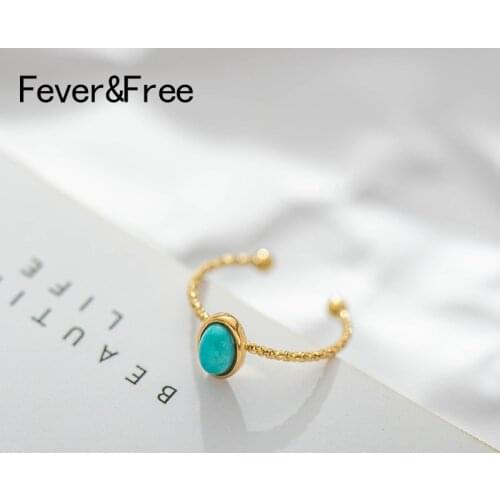 Fever&Free 2020 New Bohemian Gold Single Rings For Women Stainless Steel Oval Stone Open Stackable Thin Rings Party Jewelry Gift