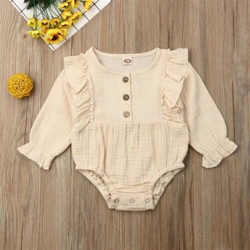 Newborn Baby Girl Solid Romper Bodysuit Jumpsuit Playsuit Clothes Outfit Set simple baby clothes Cotton Linen Ruffle Decoration