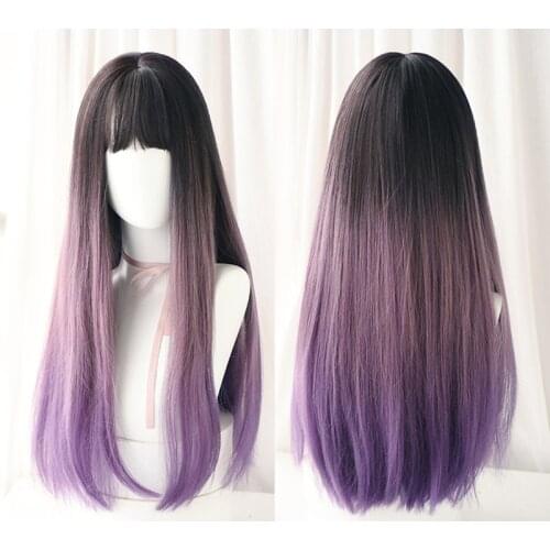 GURUILAGU Synthetic Wig Long Wigs for Women Straight Cosplay Wig with Bangs Heat Resistant Fiber Synthetic Hair Womens Wigs