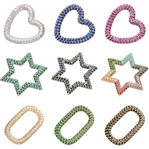 ZHUKOU 1PCS CZ crystal heart/star/rectangle pendant jewelry making supplies for women DIY necklace Accessories model:VD683