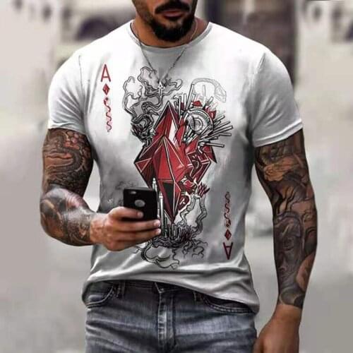 Skull Poker 3D Print Casual T-Shirt Mens Short-Sleeved Sports T-Shirt Fashion Summer New Style Clothing