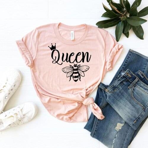 Queen Bee Shirt Gift for Friend Funny Letter Cotton Women Tshirt Harajuku Short Sleeve Top Tees Plus Size O Neck Lady Clothing