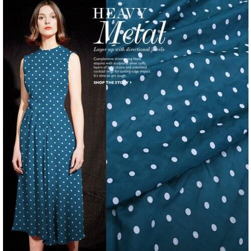 White Dots Print Blue Silk Cotton Fabric Skin Friendly Mulberry Dress Sewing Telas