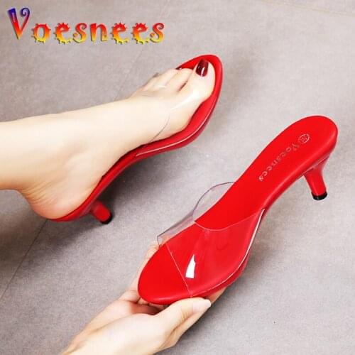 6cm low Heel Slippers Transparent Crystal Shallow Summer Slippers Shoes Outdoor Party Slides Women Shoes High Heels Sandals