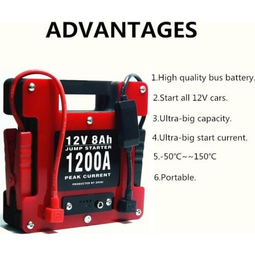 Strong Current 12V,12.6V 1200A/800A Li-ion Lithium Ion Car Start Battery for Gasoline/Diesel Engines Emergency Power Supply