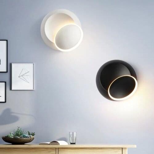 Modern Nordic Simple Living Room Bedroom Bedside Wall Lamp Creative Circular LED Lights 360-degree Rotating Aluminum IP65 2years