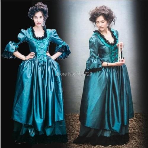 Tailored!Blue Vintage costumes 18th Duchess Retro medieval Renaissance Reenactment Theatre Civil war Victorian dress HL-400