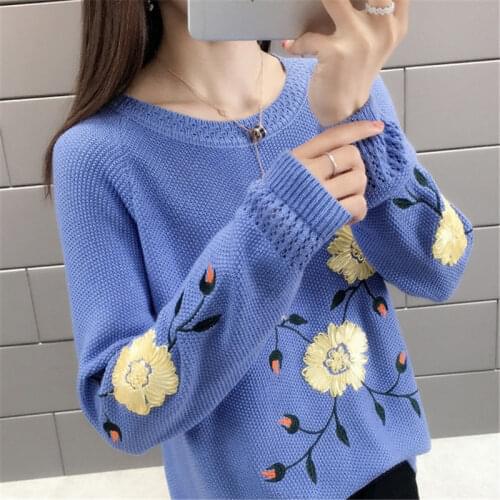 Sweaters Womens Spring New Long-sleeved Thin Womens Embroidered Sweater Hollowed-out O-neck Loose Tops Autumn Sweater A874