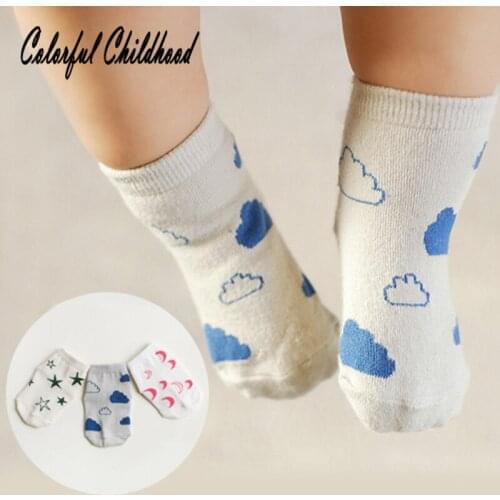 Spring Autumn Childrens Socks Lovely Stars Moon Pattern Printing Cartoon Pure Cotton Socks Childrens Cute Socks for 0-4 years