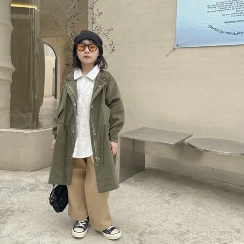 Children Windbreaker 2021 Autumn New Girls and Boys Japanese Style Loose Lapel Medium Length Windbreaker Teenagers Fashion Coat