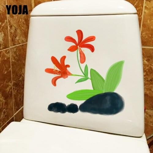 YOJA 20.7X21CM Watercolor Ink Plant Flower Cartoon Plant WC Toilet Seat Stickers Home Wall Decor T1-1293