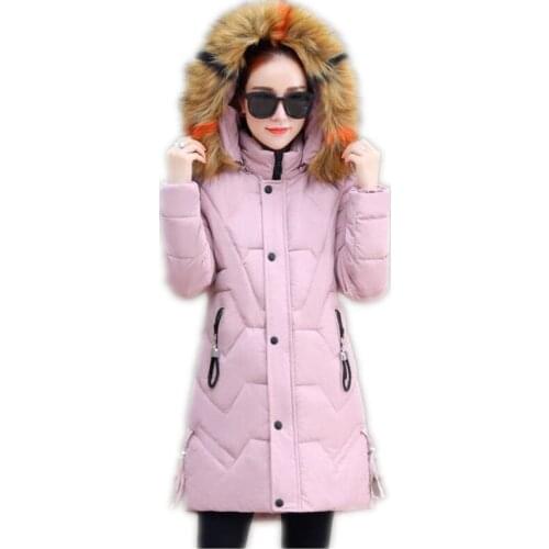 Top High Quality Winter Women Down Cotton Jacket 2018Hooded Colorful Fur Collar Winter Women Jackets Slim Cotton Padded Q746