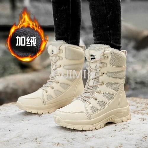 2021 Couple Snow Boots Winter Mens Mid-tube Martin Boots Thickened and Velvet Warm Mens Boots Lace-up PU Cotton Shoes Mujer