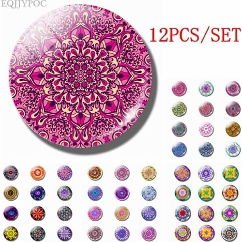 12pcs Mandala 25MM Glass Fridge Magnets Sets Yoga Totem Crystal Magnetic Stickers Refrigerator Decoration Buddhism Home Decor