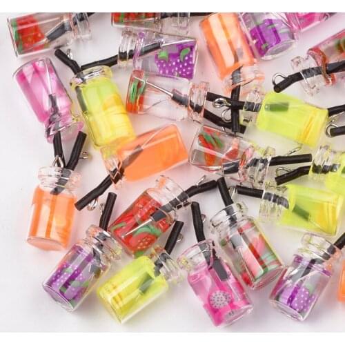 200pcs Glass Watar Bottle Pendants Resin Inside Imitation Fruit Juice Tea Mixed Color For DIY Jewelry Making Necklaces Supplies