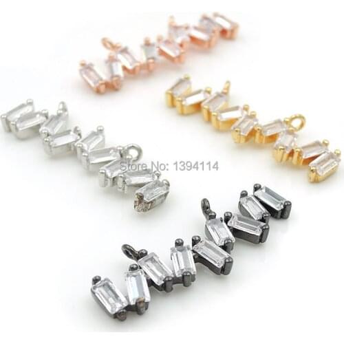 30*10*3mm Micro Pave Clear R-CZ Of Rectangle Bar Charms Of Double Loops Fit For Making Necklaces Jewelry