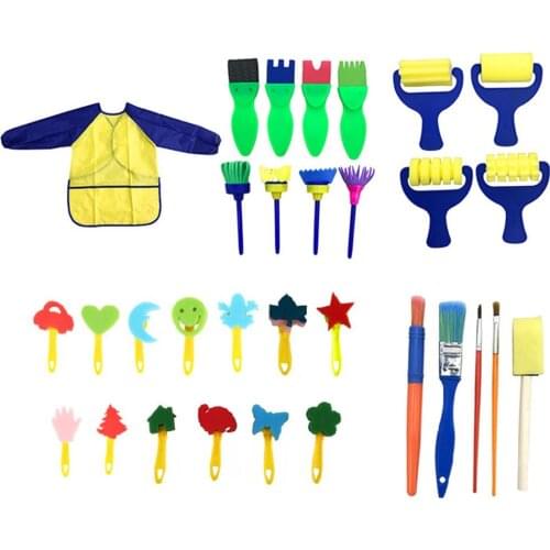 31pcs DIY Children Painting Foam Sponge Brush Apron Moulds Tools Kit Kids Early Art Education Learning Drawing Graffito Tools Gi