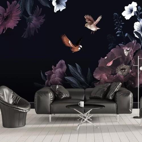 Custom 3D Photo Wallpaper Murals Modern Black Floral Flower Wallpapers For Living Room Bedroom Hotel Background Decoration Mural