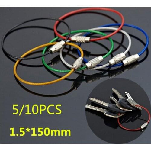 5/10Pcs Stainless Steel Wire Keychain Tags Rope Wire Cable Loop Screw Lock Gadget Ring Key Keyring Circle Camp Hanging Tool
