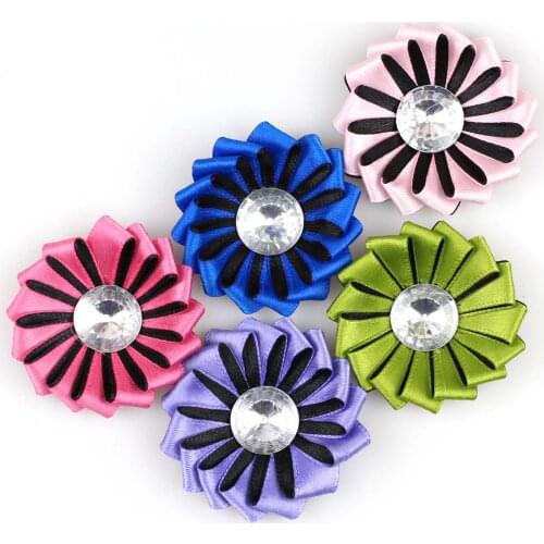 2" Multi-layer Grosgrain Sun Flower Ribbon Applique W/Rhinestones 50mm Sewing Crafts DIY Scrapbooking Craft Appliques 10/100PCS