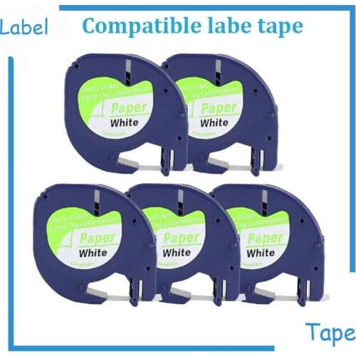 5pcs DYMO LetraTag Label Tape 91200 black on white paper 12mm x 4M LT 91200 marker ribbons 91330 for DYMO label printer LT-100