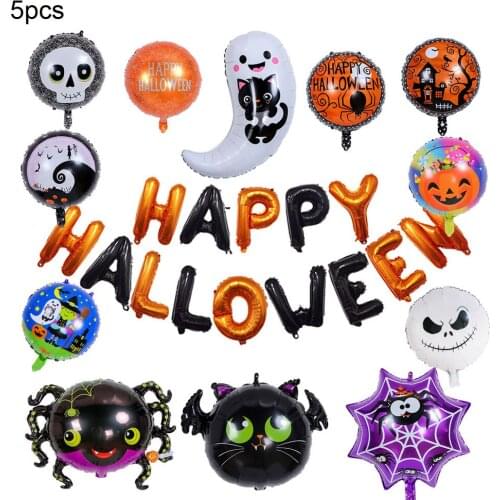 5PCS Halloween Balloon Halloween Party Decorations Set Spider,Halloween Foil Balloons, Bat, Skull, Pumpkin, Ghost Balloon Decor