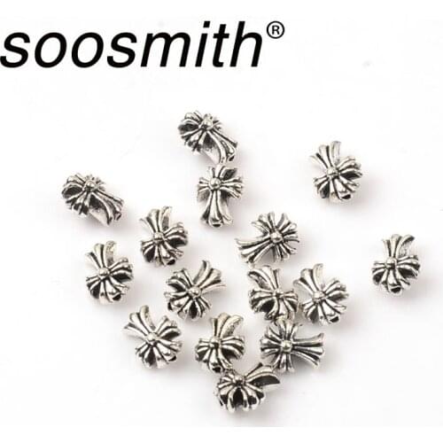 8x9MM 30 Pcs Flower shaped cross Metal Beads Handmade Metal Alloy Spacer Beads For Jewelry Making DIY Accessorie Wholesale