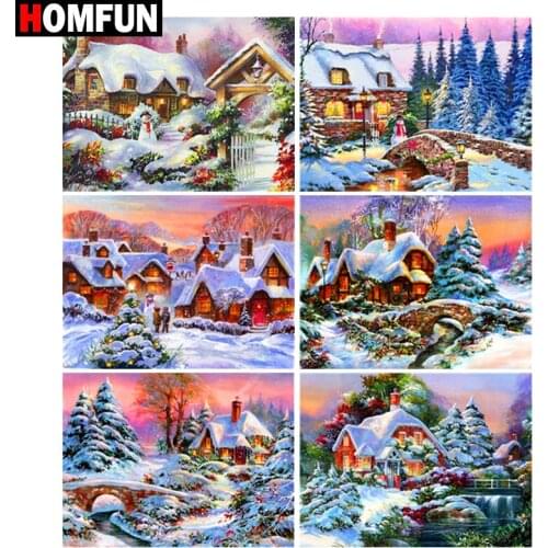 HOMFUN Diamond Painting "Snow House Dongtian" Cross Stitch Custom Photo Diamond Embroidery Square Round Drill Home Decor