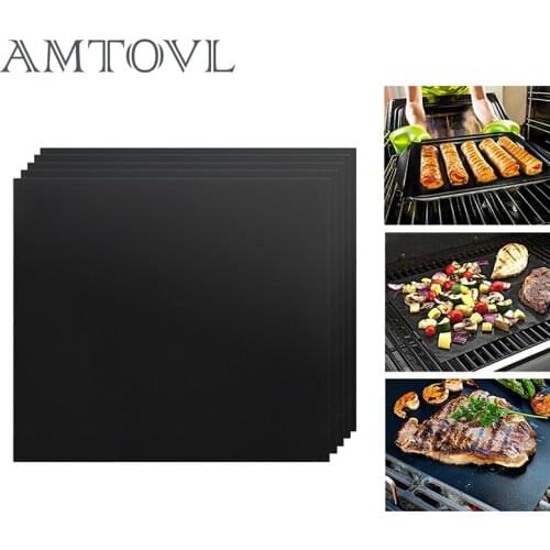 AMTOVL 5Pcs Non-stick BBQ Grill Mat Baking Mats BBQ Tools Cooking Grilling Sheet Heat Resistance Easily Cleaned Kitchen Tools